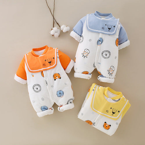 SnuggleZoo™ – Thick Winter Baby Onesie with Animal Print