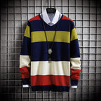 New Thin Color-Blocking Round Neck Men's Casual Sweater