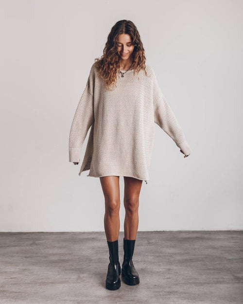 Robe-pull A.1 pour femme, coupe ample, col rond, motif torsadé, style polyvalent