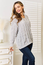 Woven Right Cable-Knit Hooded Sweater.