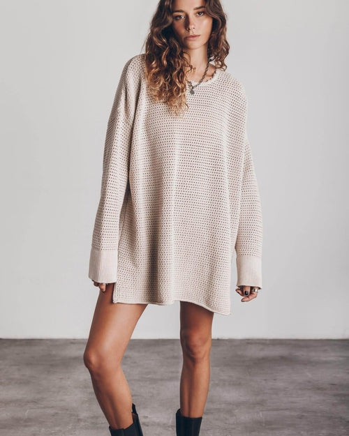 Robe-pull A.1 pour femme, coupe ample, col rond, motif torsadé, style polyvalent