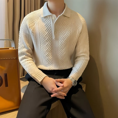 Winter Thermal Base Pullover Men's Sweater Casual Polo Collar Polo