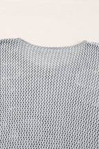 Light Grey Big Flower Hollowed Knit Drop Shoulder Sweater