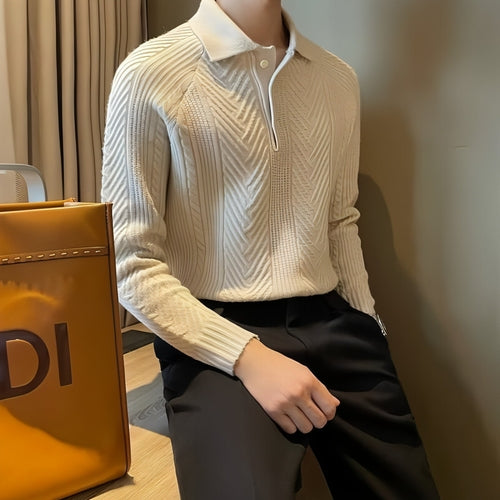 Winter Thermal Base Pullover Men's Sweater Casual Polo Collar Polo