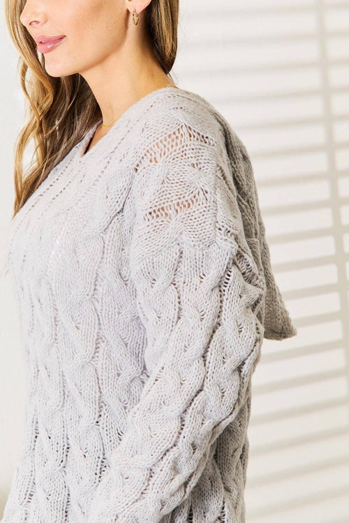 Woven Right Cable-Knit Hooded Sweater.