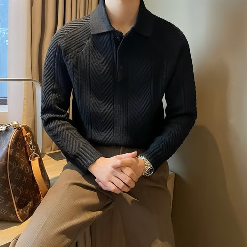Winter Thermal Base Pullover Men's Sweater Casual Polo Collar Polo