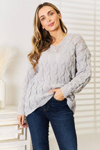 Woven Right Cable-Knit Hooded Sweater.