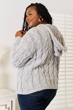 Woven Right Cable-Knit Hooded Sweater.