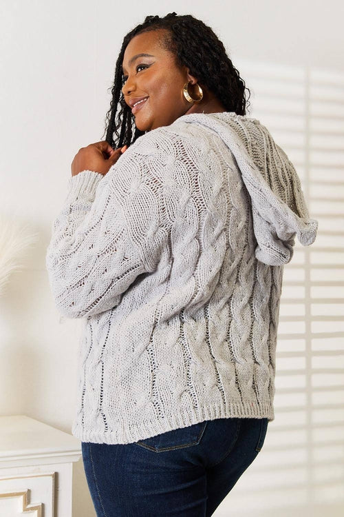 Woven Right Cable-Knit Hooded Sweater.