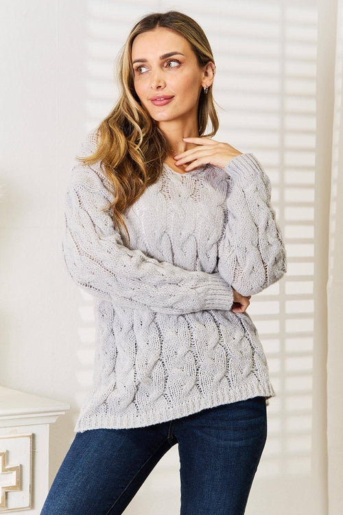 Woven Right Cable-Knit Hooded Sweater.